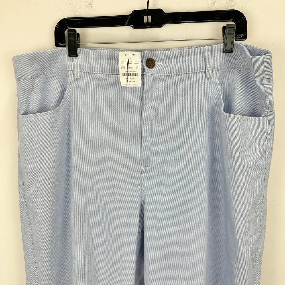 J.Crew Striped High Rise Wide Leg Cropped Pant Blue White Retro Preppy US 34 NWT